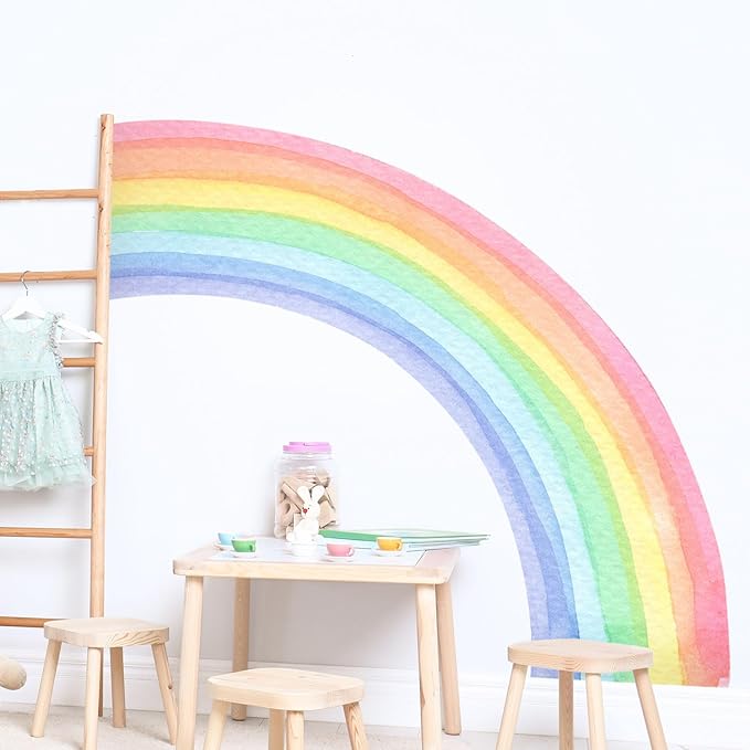 55"x63" Large Rainbow Wall Stickers, Mural Watercolor Half Rainbow Wall Decals Peel and Stick Vinyl Wall Art Decor for Girls Bedroom Kids Nursery Living Room Playroom Toddler | Watercolor Rainbow Wall Decor Girls Rooms Kids Bedroom Living Room - Image 7