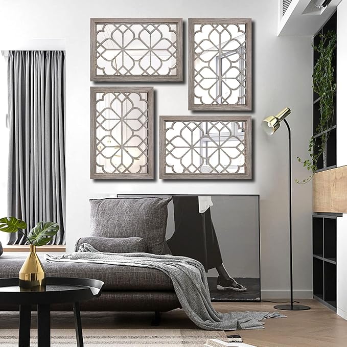 Wocred Set of 2 Rectangular Wall Mirror,Gorgeous Rustic Farmhouse Accent Mirror,Barn Wood Color Entry Mirror for Bathroom Renovation,Bedrooms,Living Rooms and More(11”x15”) - Image 5