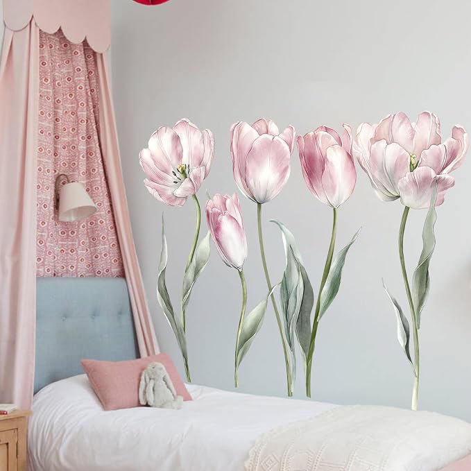 Flower Wall Decals - Peel and Stick Large Tulip Floral Flowers Wall Stickers,Removable Flower Home Decor Art for Living Room, Bedroom, Nursery Decor Wall Corner Decor (Tulip Wall Decals) - Image 6