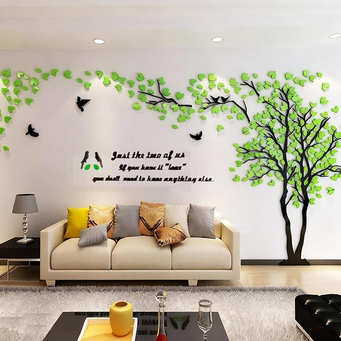Family Tree Wall Decor Decals - DIY 3D Tree of Life Wall Art Large Decal Stickers Silver Decor Living Room Mural for Bedroom Hallway Home TV Background (Green Right,XL-158X79in) - Image 2