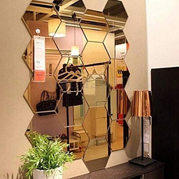 Mirror Wall Stickers - 12PCS Hexagon Art DIY Decorative Acrylic Sheet Plastic Tiles Home Living Room Bedroom Sofa TV Background Decal Decoration by MCLEULLA