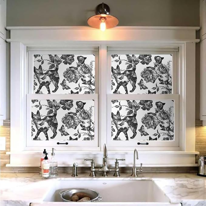 MuralPeel Black White Vintage Floral Cat Animals Butterfly Peel and Stick Wallpaper Self Adhesive Removable Easy Peel Off Contact Paper Stick on Wall Paper for Bedroom Cabinet Renter Friendly - Image 4