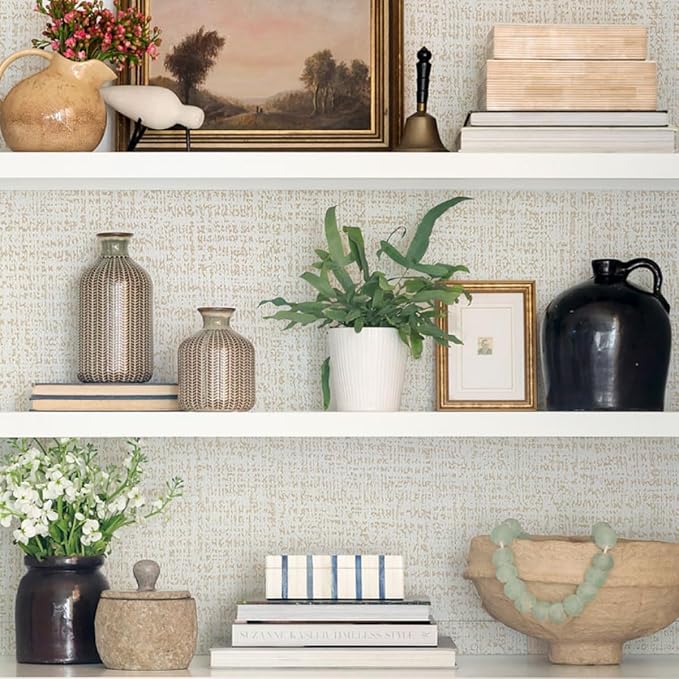 Beige Wallpaper Grasscloth Peel and Stick Wallpaper 17.7in x 590in | Faux Linen Vintage Wallpaper Textured Removable Wall Paper Grass Cloth Cabinets Bedroom for Cabinet Self Adhesive Vinyl - Image 5