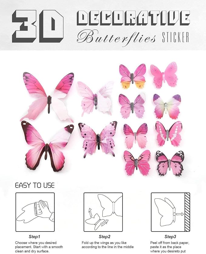 Butterfly Wall Stickers - 60 pcs 3D Butterflies Removable Mural Wall Stickers for Home Room Bedroom Decorations - Image 6