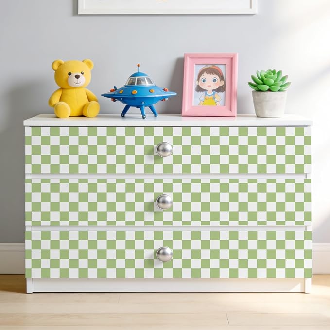Green and White Contact Paper Mosaic Checkered Peel and Stick Wallpaper 17.3"x200" Self Adhesive Waterproof Vinyl Roll for Bathroom Kitchen Backsplash Cabinets Shelf Liners Drawers - Image 7