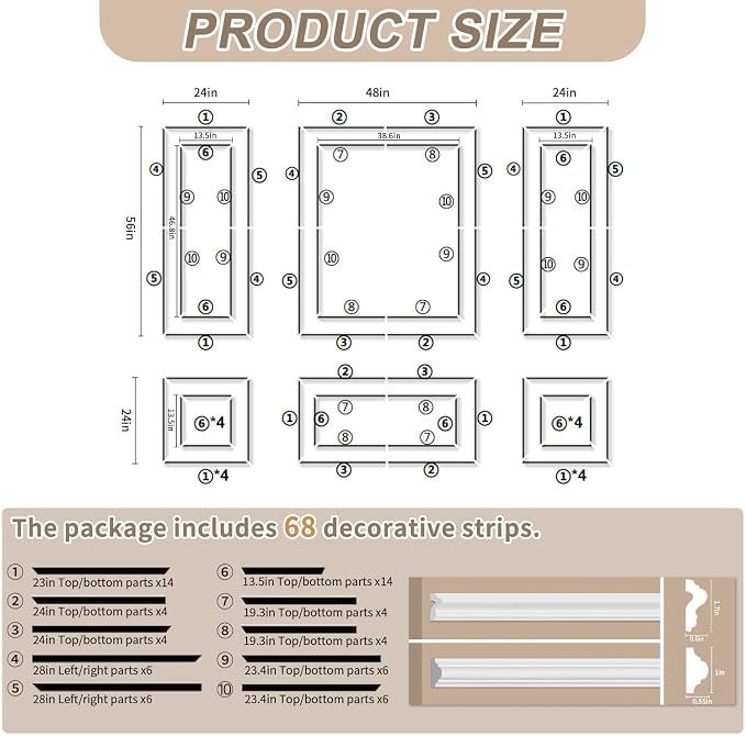JBER Peel and Stick Wall Molding Kit, 6 Pre-Cut Bilinear Frame Panels | Ready-to-assemble pre-cut molding, 3D trim panels for interior wall décor, living room & bedroom accent wall - Image 2