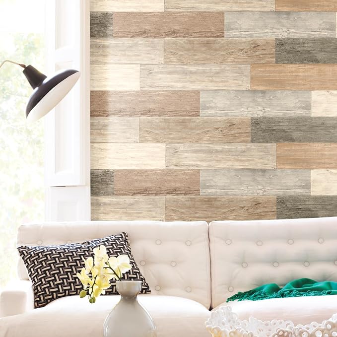 RoomMates RMK3695GM Distressed Barn Wood Plank Peel and Stick Giant Wall Decals, 17.25 X 36.5 - Image 2