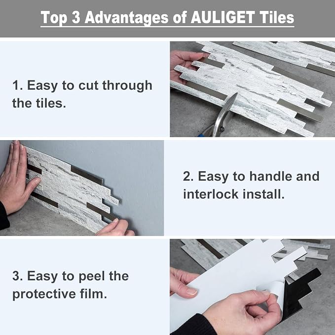 AULIGET 20 Sheets Faux Stone Peel and Stick Backsplash, Beige Marble Look PVC Wall Tiles Stick on Backsplash for Kitchen - Image 4