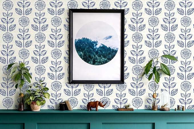 Wudnaye Blue Floral Peel and Stick Wallpaper for Bathroom 17.7in×118in | Blue Floral Contact Paper Peel and Stick Vintage Self Adhesive Wallpaper Removable Waterproof Wall Paper for Kitchen Cabinets - Image 7
