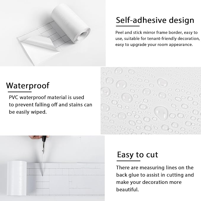 Alened 10M White Mirror Border Peel and Stick, Wood Grain Wallpaper Border - Image 7