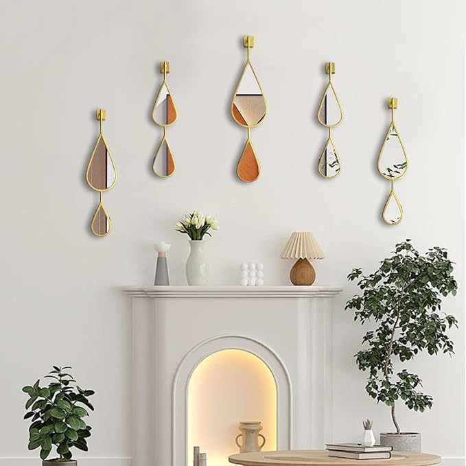 BAODANFU Wall Mirrors Decorative, Gold Tear Drop Shape Mirrors for Wall of Entryway, Living Room, Bedroom, Over Fireplace, Mantle Wall Decor Golden (Shiny Gold, 5 Pack) - Image 8