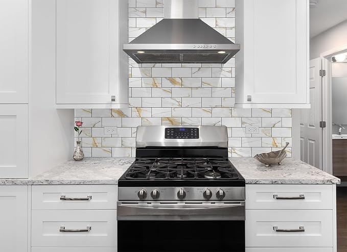 StyloVue 4 Pieces Peel and Stick Backsplash for Kitchen, 3" x 6" PVC Subway Tile Upgraded Calacatta Gold with Dark Gray Grout Backsplash Stick on Tile Elevate Kitchen, Bathroom, Fireplace,RV - Image 5