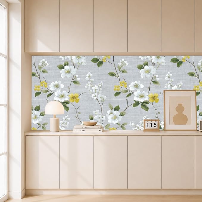 White Yellow Flowers Removable Self-Adhesive Wallpaper for Bedroom & Living Room Decor 17.7×118 Inch,Waterproof Wall Covering for Accent Walls, Apartment, Nursery - Image 7