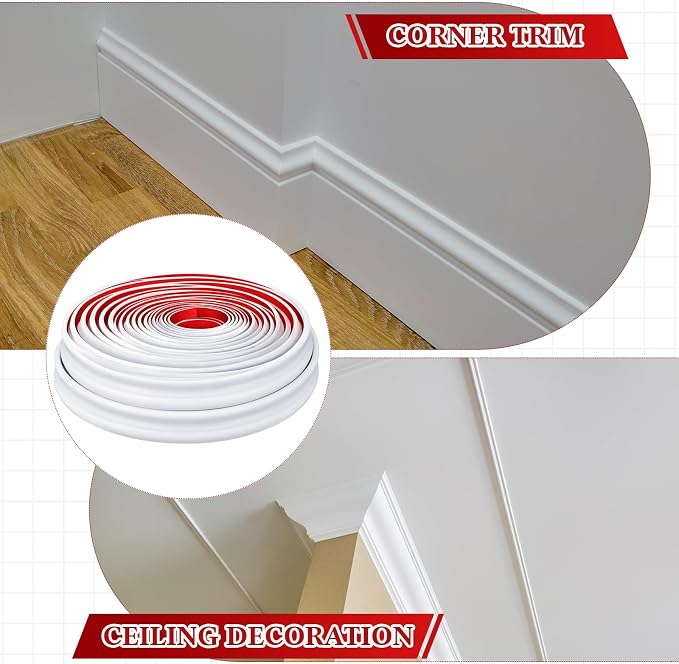 32.8ft x 1.25 Inch Flexible Peel and Stick Molding Trim for Wall, Baseboard, Backsplash, Tile Edge, Chair Rail, Mirror-self Adhesive Moulding Trim for Bathroom Wall Door Floor Window, White - Image 5
