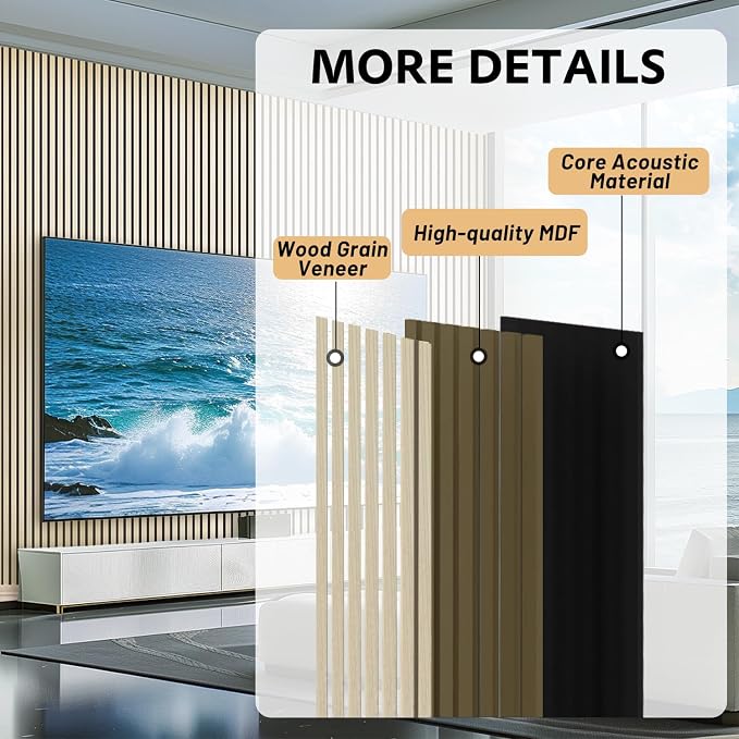 RITOLLO 4 Pack Wood Panels for Wall, 47.2"×23.6" Wood Slat Acoustic Panels for Wall, Soundproof Panels, 3D Fluted Panels for Interior Decor (Natural Oak) - Image 3