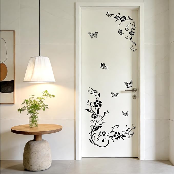 Black Flower Wall Stickers, Vines & Butterfly Wall Decals Peel and Stick | Removable Art Decoration for Living Room Bedroom Door Murals - Image 4