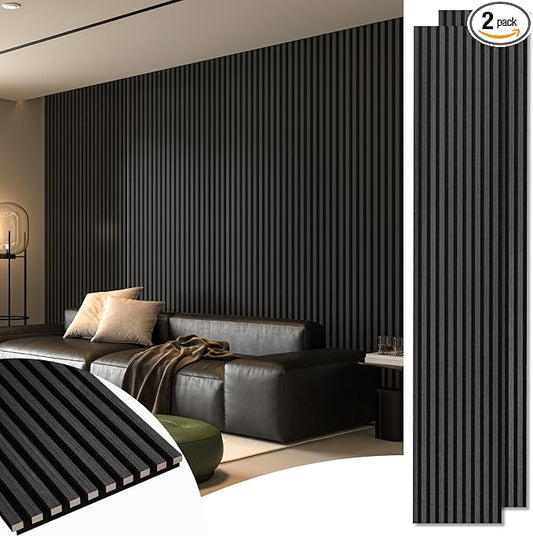 Art3d 2-Pack 108" x 12" Acoustic Wood Slat Panels, Sound Absorbing Fluted Wall Panels for Interior Accent Wall & Ceiling, Decorative Paneling for Living Room & Bedroom - Blackwood by Art3d