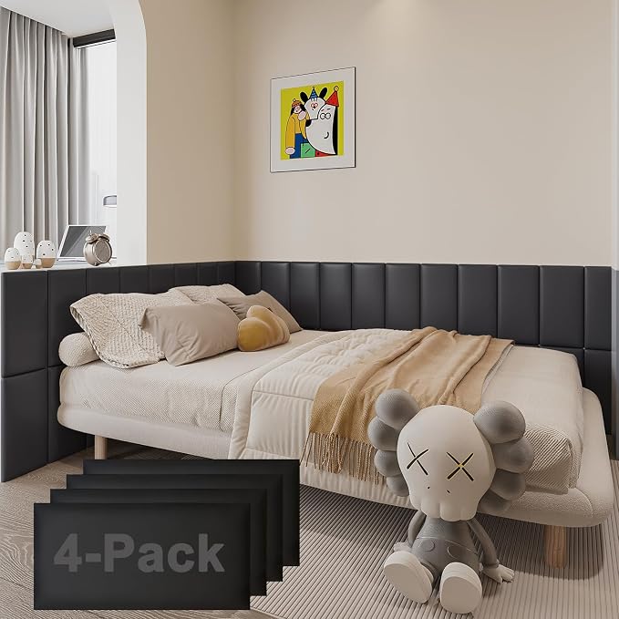 YU LI 3DH 3D Anti-Collision Wall Padding for Kids Self-Adhesive 4PCS Black headboard Panels for Wall Peel and Stick headboard by YULI3DH