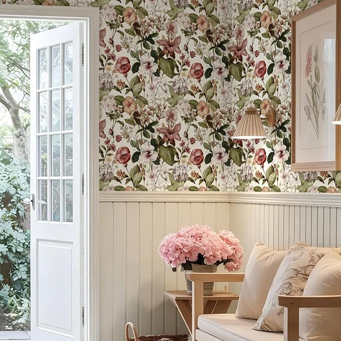 Jeweluck Vintage Floral Peel and Stick Wallpaper for Bathroom 16.9”x196.8” | Floral Wallpaper Boho Flower Contact Paper Peel and Stick Removable Self Adhesive Wall Paper for Cabinets Walls Decor Vinyl - Image 9
