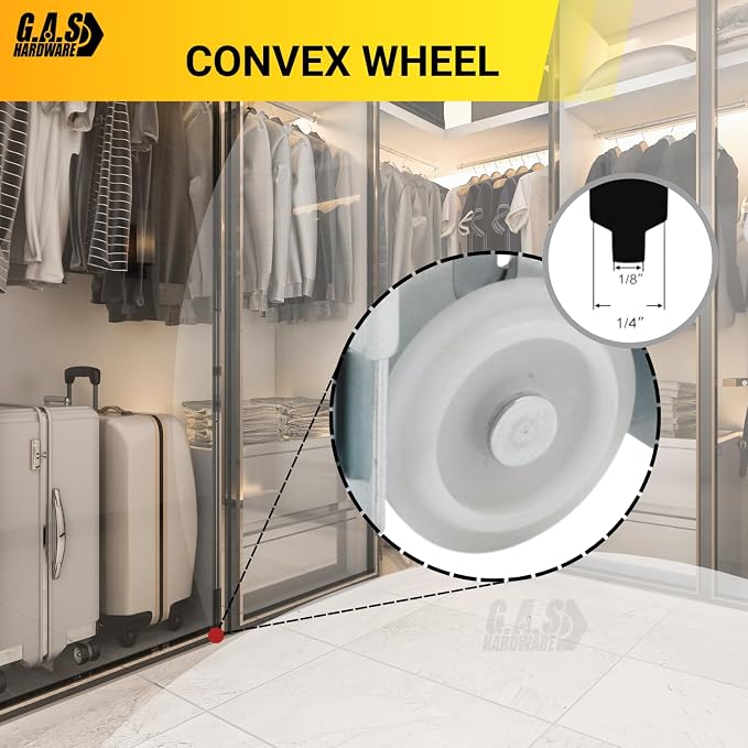 G.A.S. Hardware Steel-Framed Mirror Bottom Closet Door Roller Assembly Convex 1-7/16" Wheels | Roller Replacement for Closet Mirror Wardrobe Doors | Nylon Flat Roller Wheels (1 Pack) - Image 6