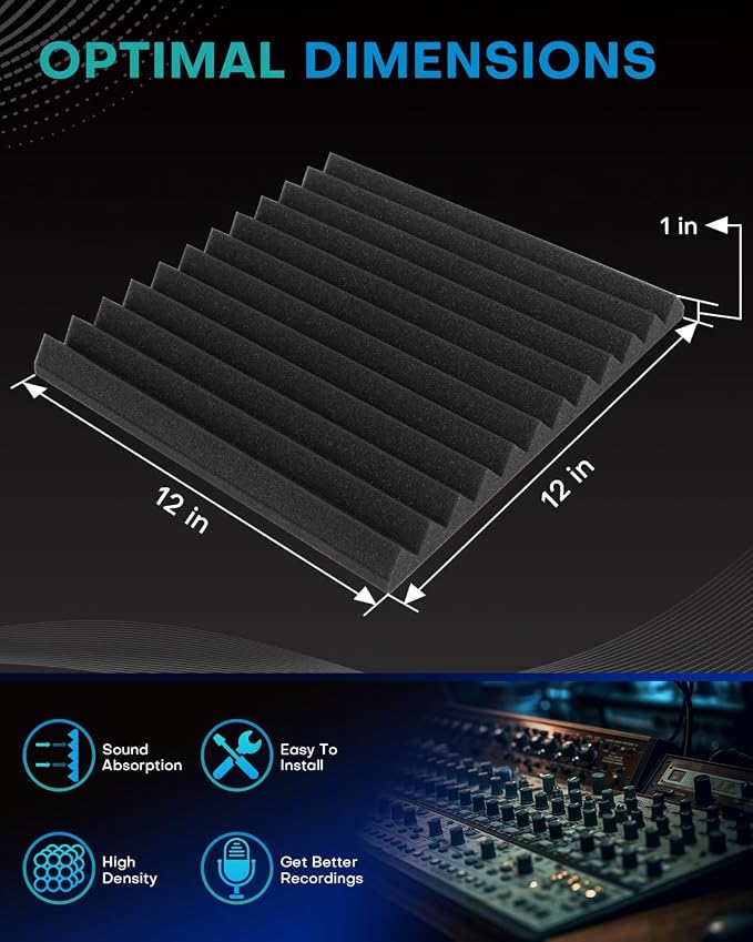 96 Pack Acoustic Foam Panels, 1 X 12 X 12 Inches Sound Proof Foam Panels for Walls, High Density Acoustic Panels Sound Absorbing, Black Grey Noise Cancelling Studio Wedges (NOT Include Adhesive) - Image 2