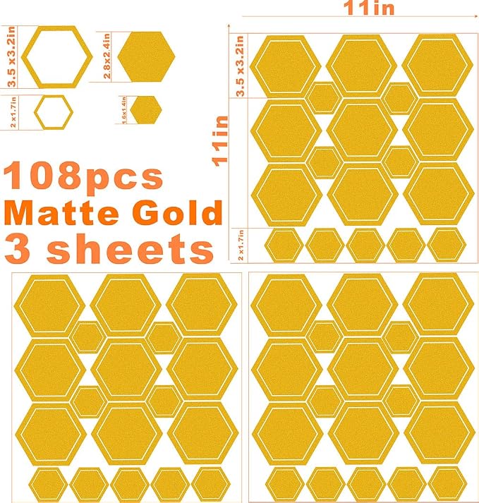Honeycomb Wall Decals Hexagon Vinyl Wall Decal Golden Bee Art Decor Sticker | Honeycomb decor for walls, wall decal, gold removable vinyl arts mural, self adhesive wallpaper, for living room kids bedroom - Image 7