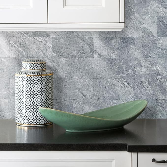 AULIGET 20-Piece Peel and Stick Backsplash Wall Tiles, 6" x 12" PVC Grey Marble Faux Stick on Tiles for Backsplash Kitchen, Bathroom, Laundry Room, Camper, Fireplace - Image 4