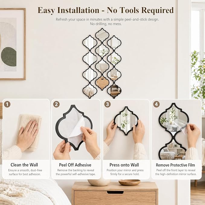12Pcs Black Acrylic Mirrors for Wall Decor - Moroccan wall Stickers - Image 3