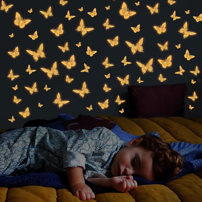 SAOROPEB Glow in The Dark 3D Butterfly 24 Pcs Orange Butterfly Stickers | 3 Sizes, Luminous Butterfly Stickers for Ceiling all, Glow in The Dark Party Supplies, Stickers for Kids Babys Nursery - Image 2