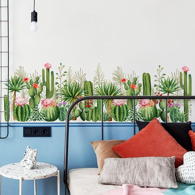 2 Pieces Cactus Wall Decals Vinyl Cacti Wall Stickers Removable Cactus Art Murals Peel and Stick Cacti Decor for Girls Bedroom Living Room Nursery - Image 2