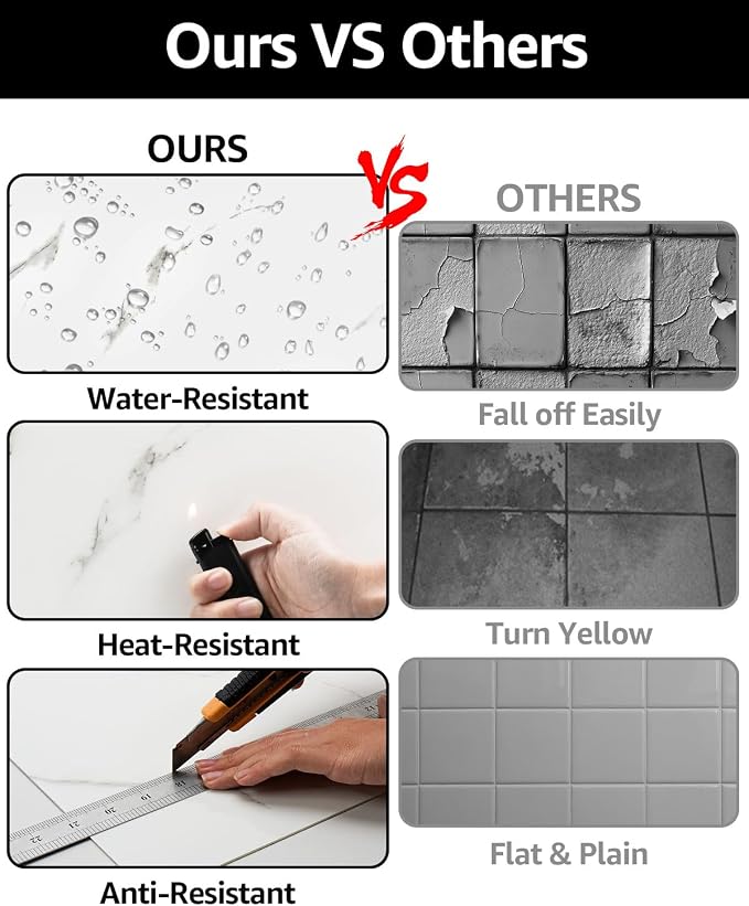 WADILE 40pcs Waterproof Peel and Stick Marble Wall Tiles, 11.8"x11.8" Self-Adhesive PVC Panels for Bathroom, Kitchen, and Living Room Cloud White (Not Real Tile) | Marble look, Self adhesive, PVC Panels, Lightweight Foam Wall Panels, Bathroom, Kitchen,... - Image 4