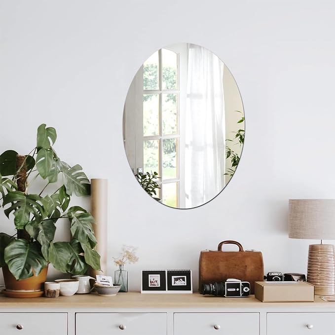16.5 x 13 inch Frameless Oval Wall Mirror for Bathroom Sink - Image 6