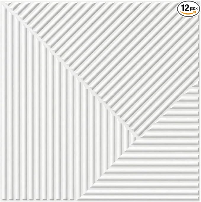3D Wall Panels for Interior Wall Decor, PVC, White | 19.7x19.7 Inch, 12 Pack Covers 32 Sq Ft, Decorative Textured Tile, Paintable, Fire Resistant, Lightweight Modern Accent by RIZZTILE