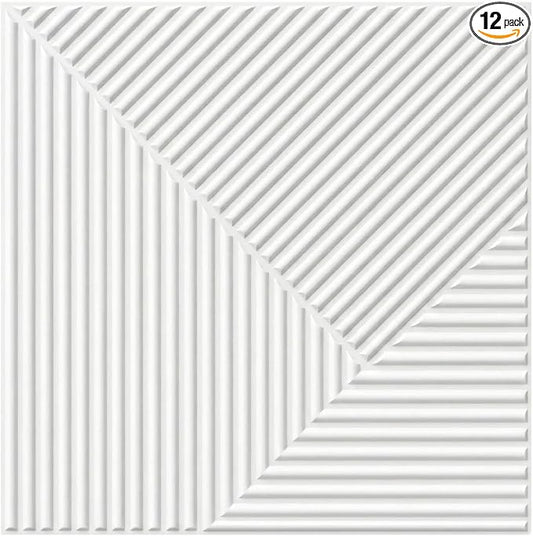 3D Wall Panels for Interior Wall Decor, PVC, White | 19.7x19.7 Inch, 12 Pack Covers 32 Sq Ft, Decorative Textured Tile, Paintable, Fire Resistant, Lightweight Modern Accent by RIZZTILE