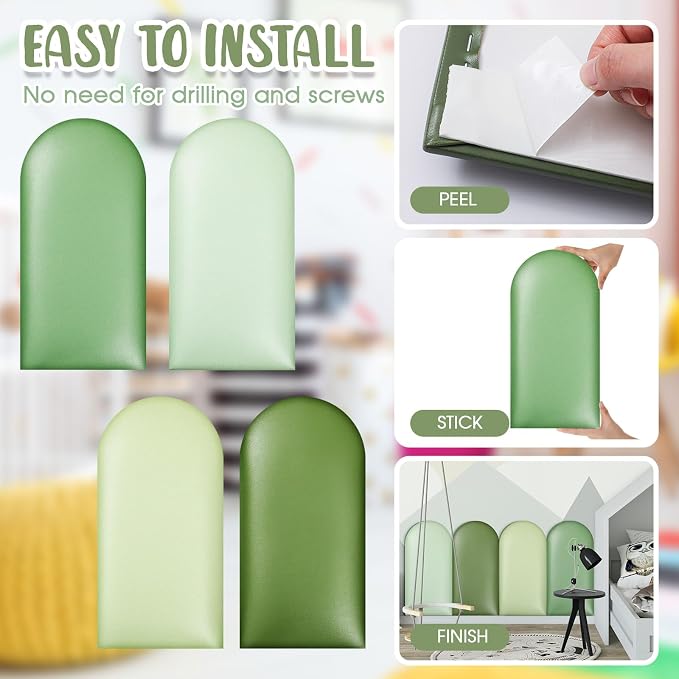 Jetec 4 Pcs Kids Wall Padding Panels, 1.18 Inch Thick Foam Wall Protector, 15.75 x 7.87 Inch Soft 3D Sage Green Safety Panels for Nursery & Playroom - Image 5