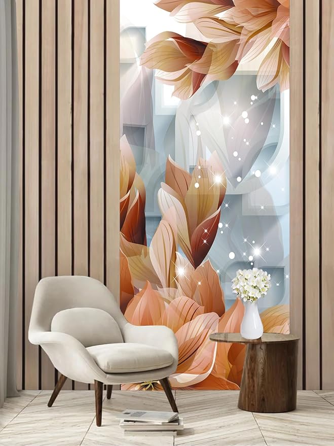 artfanke 3D Peel and Stick Door Sticker 30.3"x78.7"- Self-Adhesive Door Wallpaper Murals Decal Wall Poster Brown Flowers for Home Decor (2 Sheets/Set) - Image 3