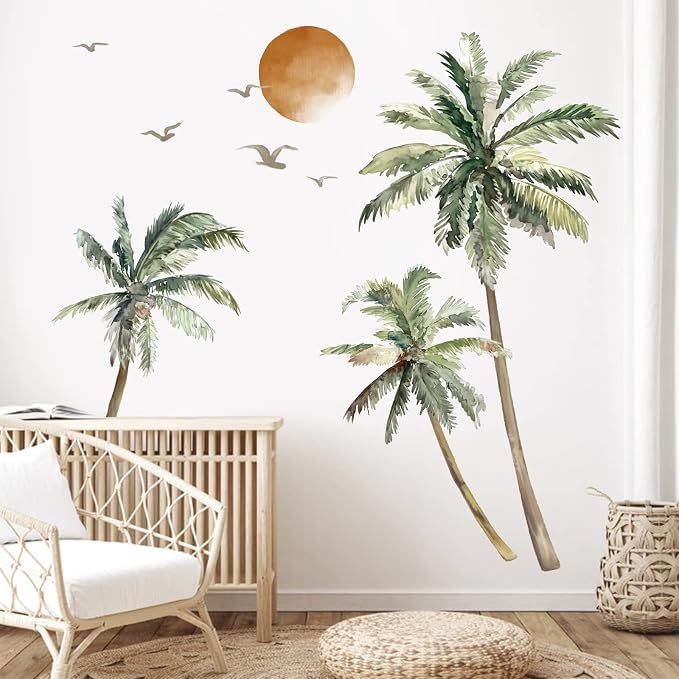 wondever Boho Palm Tree Wall Stickers Large Tropical Tree Sunset Peel and Stick Wall Art Decals for Living Room Bedroom TV Background (H: 63.8 inch) | Peel and Stick, Removable, Wall Art Decals, Wall Decoration, Living Room Bedroom, Office Sofa TV Home... by wondever