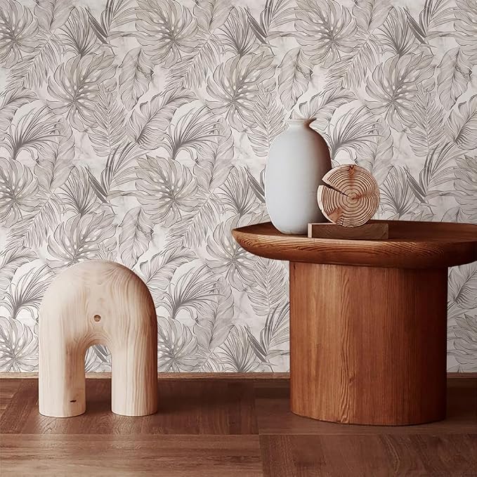 Boho Sand Monstera Leaf Abstract Plants Modern Peel and Stick Wallpaper Wall Decor Self Adhesive Wall Paper Stick on Easy Peel Off Contact for Renter Apartment - Image 3