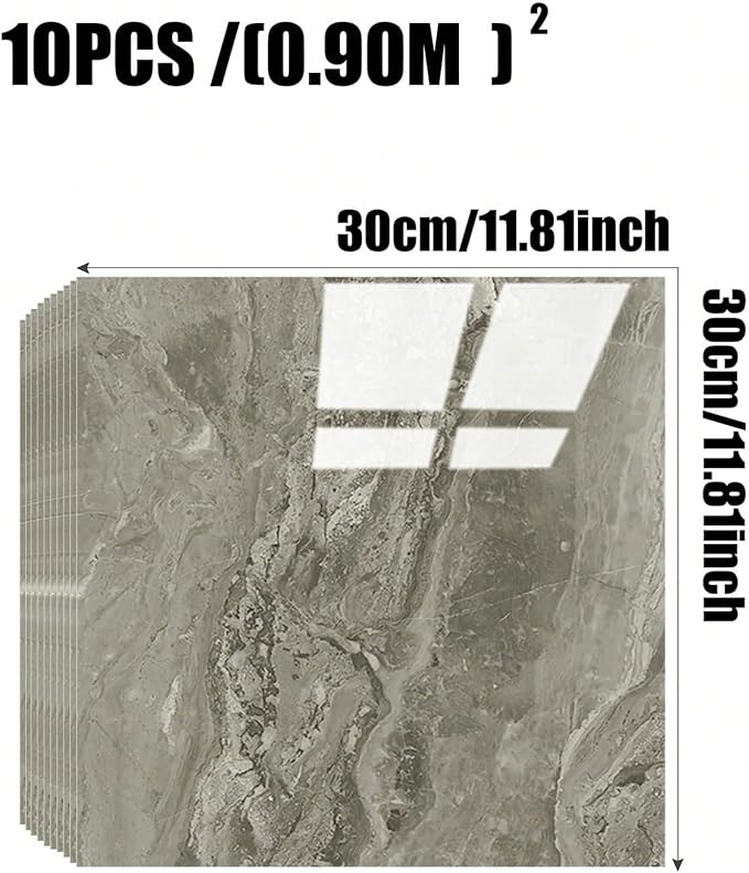 Chejiaye 10pcs Marble Peel and Stick Backsplash Waterproof Washroom Wall Panels, Peel and Stick Tile, PVC Wall Panels for Kitchen (Grey Marble Tiles, 11.8" x 11.8" x2.5MM x 10Pack) - Image 4