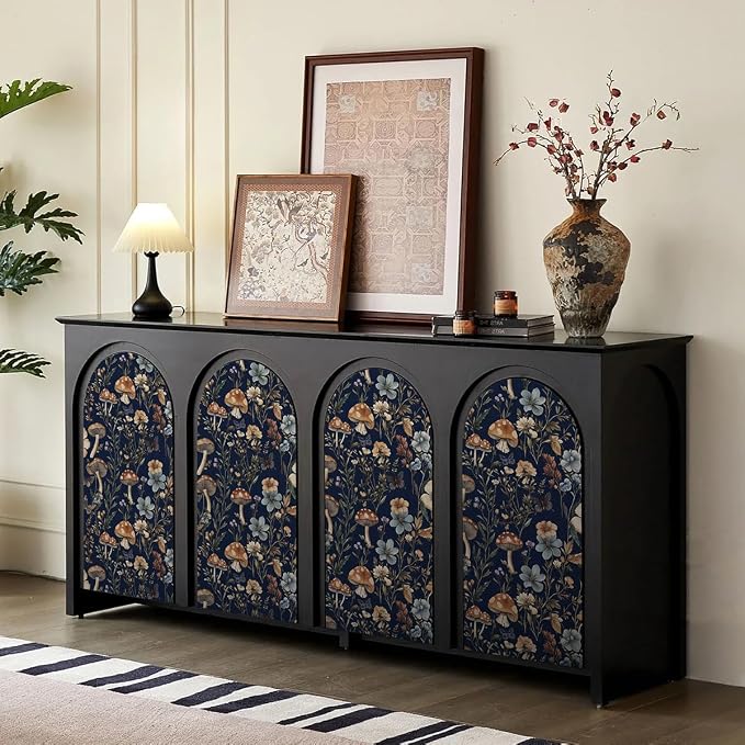 Froluya Mushroom Peel and Stick Wallpaper Dark Blue Floral 16.9" x 196.8" | Dark Floral Contact Paper Navy Blue Floral Wallpaper Vintage Boho Self Adhesive Removable Wall Paper Kitchen Bathroom Vinyl - Image 5