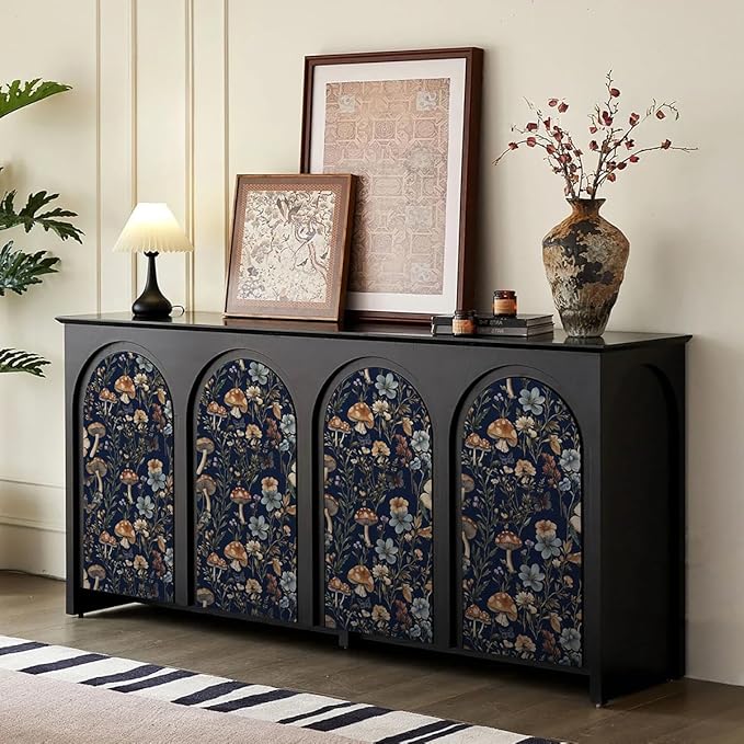 Froluya Mushroom Peel and Stick Wallpaper Dark Blue Floral 16.9" x 393.7" | Dark Floral Contact Paper Navy Blue Floral Wallpaper Vintage Boho Self Adhesive Removable Wall Paper Kitchen Bathroom Vinyl - Image 5