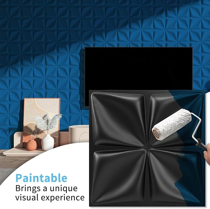 Art3d 20 Pack Decorative 3D Wall Panels, 19 Sq.Feet PVC Interior Wall Décor, 11.8"x11.8", Black - Image 3