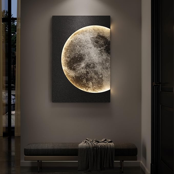Cuspin Large 3D LED Moon Wall Art, 24x36 In (Black) | Modern minimalist style, Lighted lunar design, Standstone-like textured, For bedroom living room dining room hallway entryway - Image 6