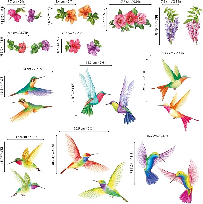 DECOWALL 12 Colorful Hummingbirds Wall Stickers Decals Watercolor (DS6-8060 | Peel and stick removable decor with vibrant multicolor flying birds for nursery, bedroom, living room, office and window - Image 5