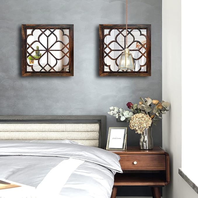 Wocred 2 PCS Square Wall Mirror,Gorgeous Rustic Farmhouse Accent Mirror,Caramel Color Entry Mirror for Bathroom Renovation,Bedrooms,Living Rooms and More(12”x12”) - Image 4