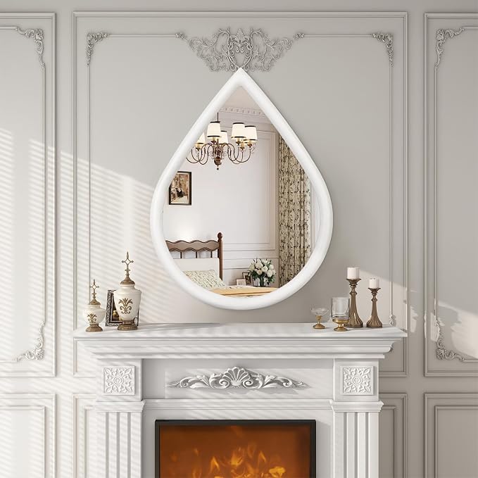 White Vintage Mirror Teardrop Wall Hanging Mirror Wood Frame 26 X 18 Inch Wall Mirrors Decorative for Entryway Living Room Bathroom Hallway Home Decor - Image 3