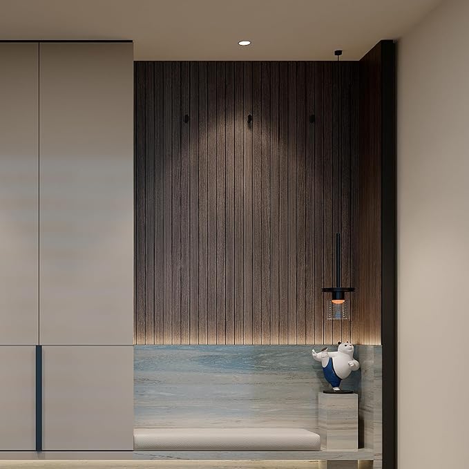YU LI 3DH Peel and Stick PVC Slat Wall Panel 236"x15.75" Self-Adhesive Thick Faux Smoked Wood Grain Wallpaper Panel 3D Soundproof Wall Panels for Walls & Ceilings - Image 5