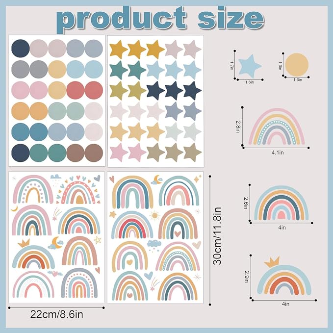 Star Stickers Dots Rainbow Wall Decals for Girls Bedroom, Boho Dot Wall Stickers Peel and Stick Murals Star Decals for Nursery Children Baby Kids Living Room Home Decorations - Image 2