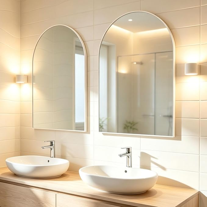 Wall Mounted Mirror, Arched Wall Mirror for Bathroom, 2 Pieces 24"x36" Arch Bathroom Mirror with Metal Frame, White Vanity Mirror Decor for Mantle, Bedroom, Entryway, Living Room - Image 7