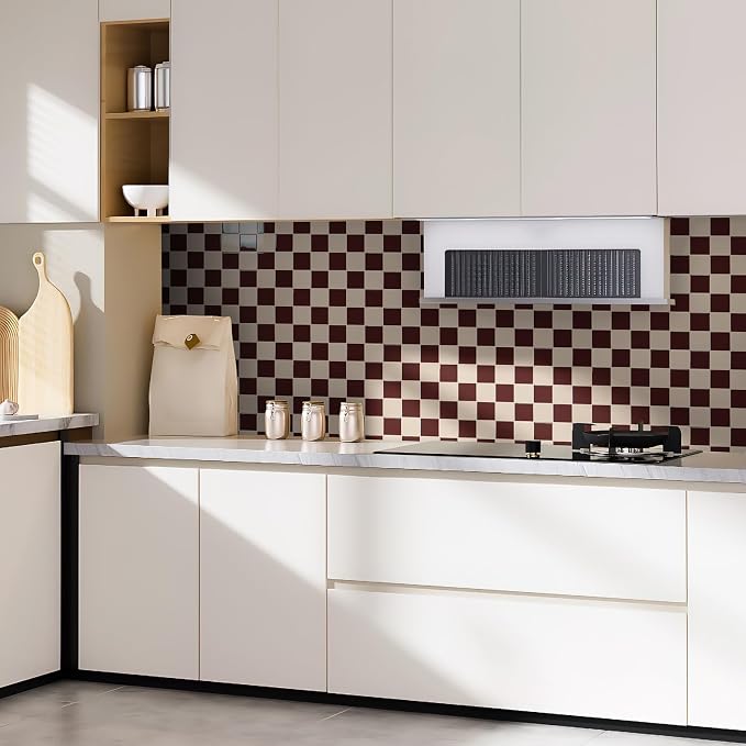Art3d Grid Peel and Stick Backsplash, 10-Pack, Red Brown and Warm White | 12 x 12 Inch, Enhanced Thickness, Superior Adhesion, Moisture Resistant, Long-Lasting, Minimalist Look, for Kitchen Decor - Image 2